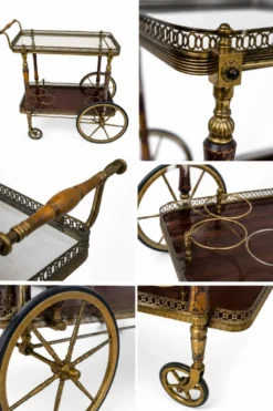 Chariot à boissons, desserte en laiton et bois de la Maison Jansen