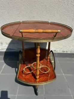 Chariot à boissons en marqueterie italienne et laiton, milieu du 20e siècle