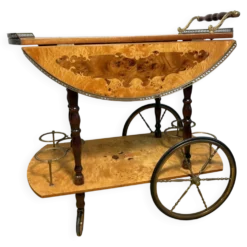 Chariot à boissons en noyer incrusté Sorrento vintage italien | Environ années 1970 | Coppe
