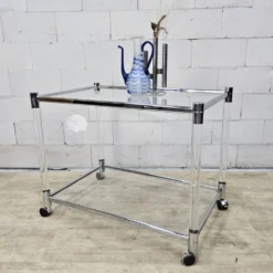 Chariot à boissons en verre vintage et chrome / chariot à thé / table d'appoint