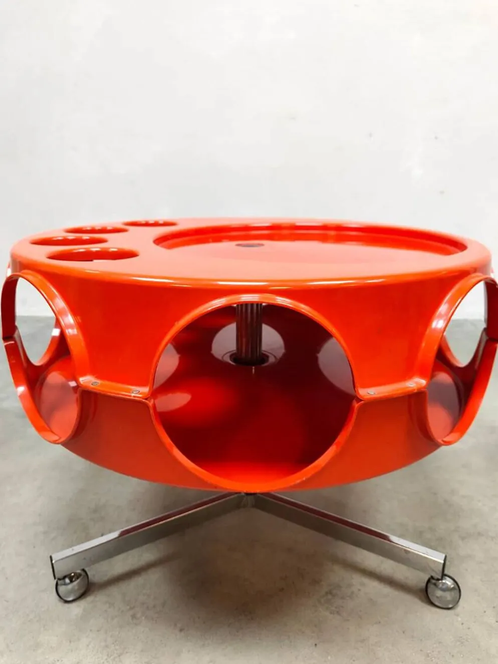 Chariot Curver orange Rotorbar design vintage néerlandais de l'âge spatial