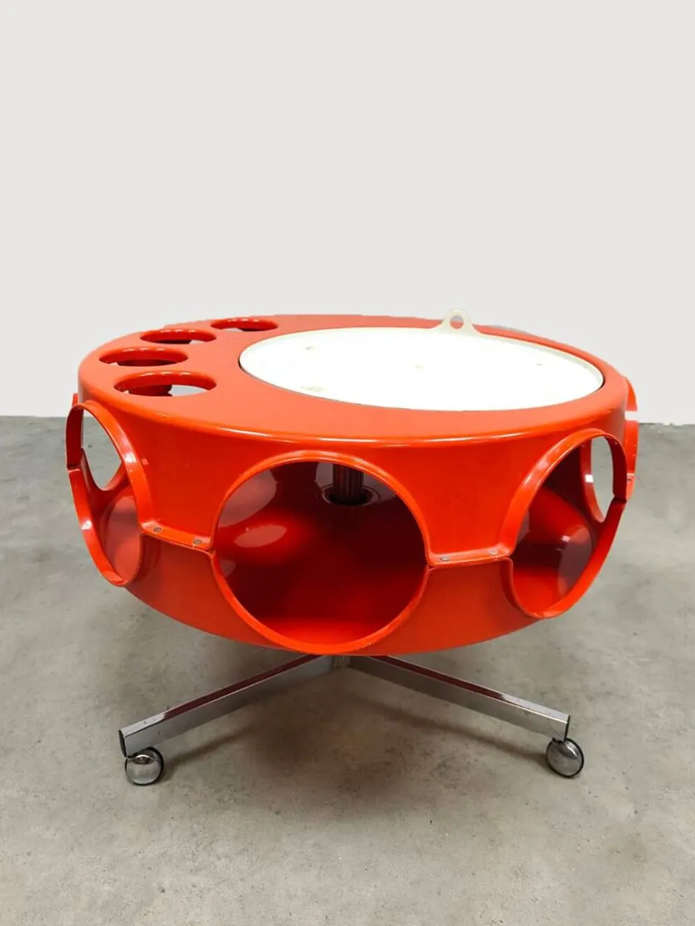 Chariot Curver orange Rotorbar design vintage néerlandais de l'âge spatial