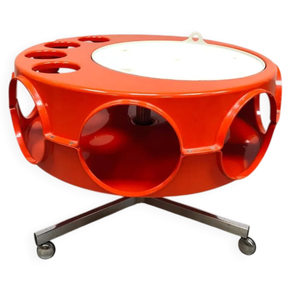 Chariot Curver orange Rotorbar design vintage néerlandais de l'âge spatial