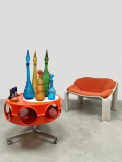 Chariot Curver orange Rotorbar design vintage néerlandais de l'âge spatial