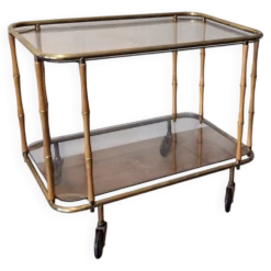 Chariot de bar cocktail en faux bambou attribué à Maison Jansen, France, années 1950-60.