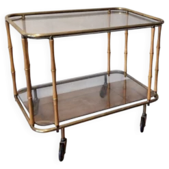 Chariot de bar cocktail en faux bambou attribué à Maison Jansen, France, années 1950-60.