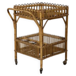 Chariot de bar en bambou au design italien des années 1960