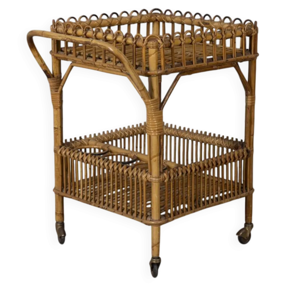 Chariot de bar en bambou au design italien des années 1960