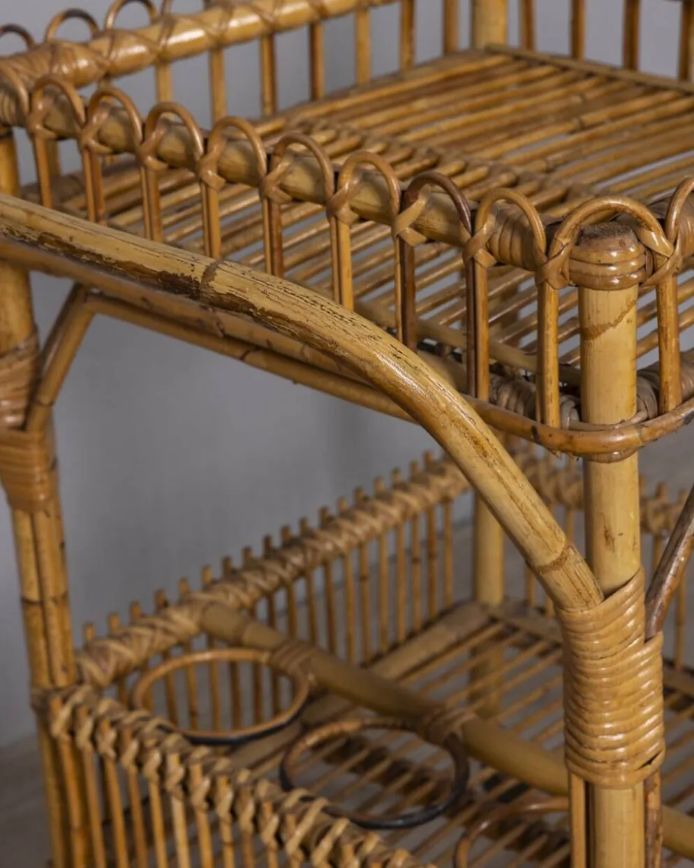 Chariot de bar en bambou au design italien des années 1960