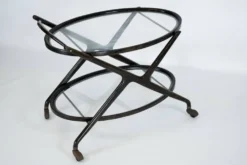 Chariot de bar en bois ébénisé et verre de Cesare Lacca, Italie, années 1950