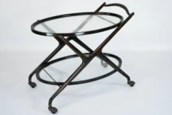 Chariot de bar en bois ébénisé et verre de Cesare Lacca, Italie, années 1950