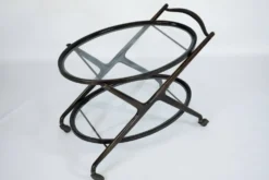 Chariot de bar en bois ébénisé et verre de Cesare Lacca, Italie, années 1950