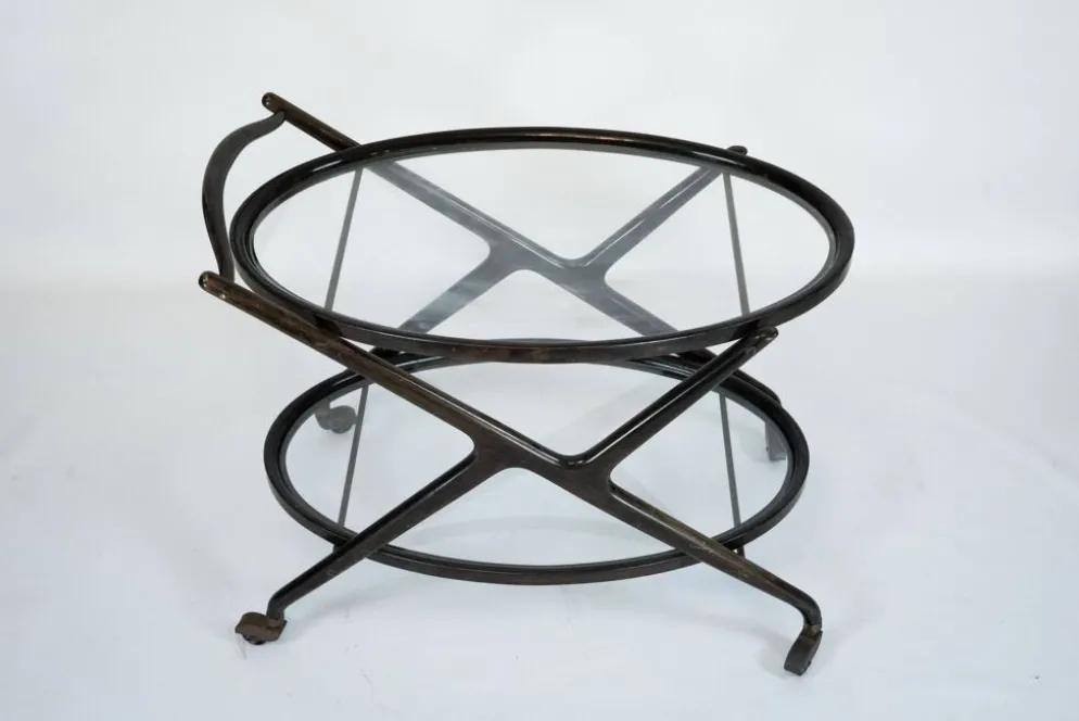 Chariot de bar en bois ébénisé et verre de Cesare Lacca, Italie, années 1950
