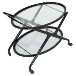 Chariot de bar en bois ébénisé et verre de Cesare Lacca, Italie, années 1950