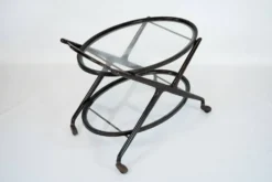 Chariot de bar en bois ébénisé et verre de Cesare Lacca, Italie, années 1950