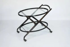 Chariot de bar en bois ébénisé et verre de Cesare Lacca, Italie, années 1950