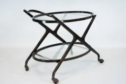 Chariot de bar en bois ébénisé et verre de Cesare Lacca, Italie, années 1950