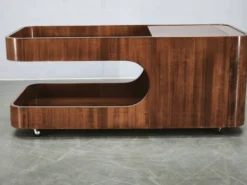 Chariot de bar en bois et verre fumé moderne italien, années 1970
