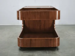Chariot de bar en bois et verre fumé moderne italien, années 1970