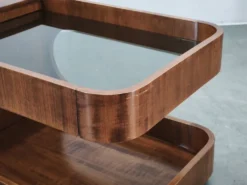 Chariot de bar en bois et verre fumé moderne italien, années 1970