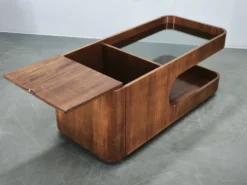 Chariot de bar en bois et verre fumé moderne italien, années 1970