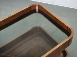 Chariot de bar en bois et verre fumé moderne italien, années 1970