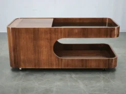 Chariot de bar en bois et verre fumé moderne italien, années 1970