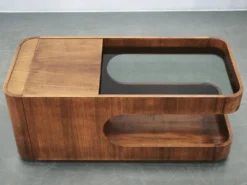 Chariot de bar en bois et verre fumé moderne italien, années 1970