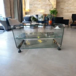 Chariot de bar et table d'appoint vintage en verre gallotti & radice