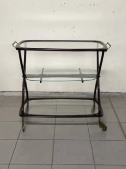 Chariot de bar italien Cesare Lacca 1950 avec roues en laiton
