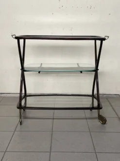 Chariot de bar italien Cesare Lacca 1950 avec roues en laiton