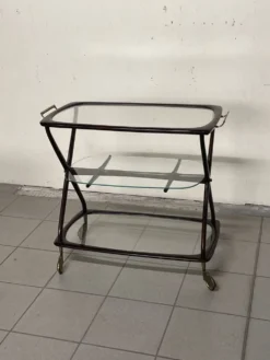 Chariot de bar italien Cesare Lacca 1950 avec roues en laiton