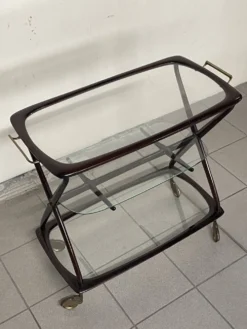 Chariot de bar italien Cesare Lacca 1950 avec roues en laiton
