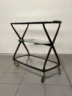Chariot de bar italien Cesare Lacca 1950 avec roues en laiton
