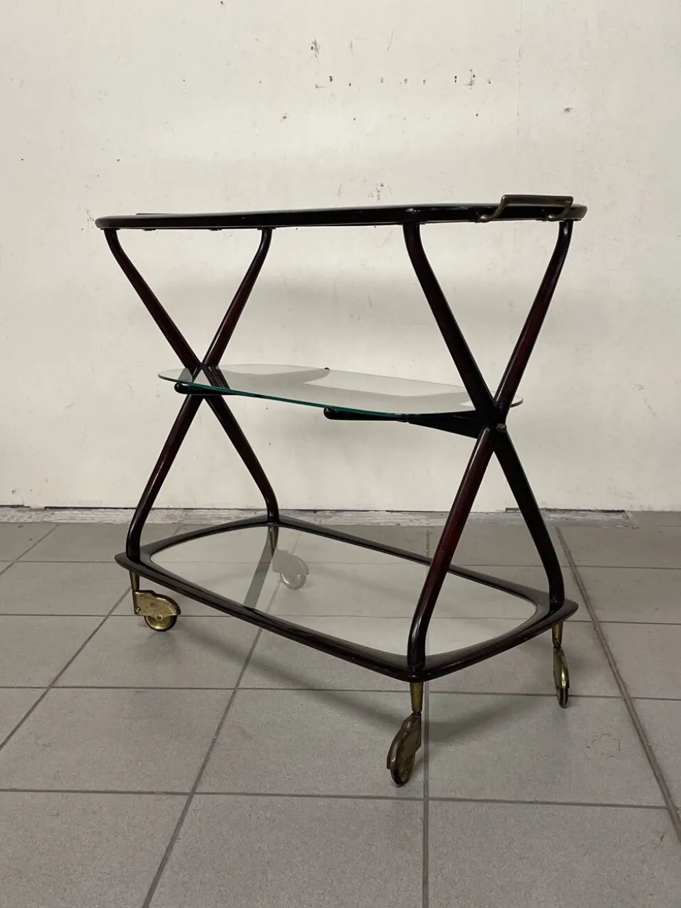 Chariot de bar italien Cesare Lacca 1950 avec roues en laiton