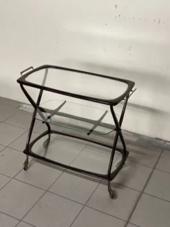Chariot de bar italien Cesare Lacca 1950 avec roues en laiton