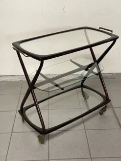 Chariot de bar italien Cesare Lacca 1950 avec roues en laiton