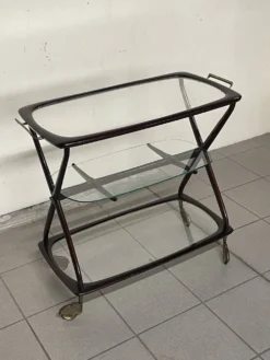 Chariot de bar italien Cesare Lacca 1950 avec roues en laiton