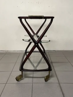 Chariot de bar italien Cesare Lacca 1950 avec roues en laiton
