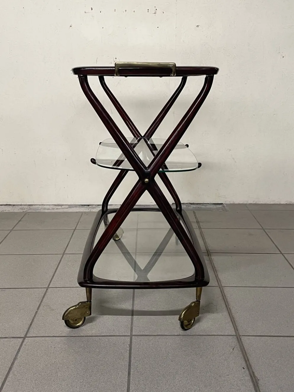 Chariot de bar italien Cesare Lacca 1950 avec roues en laiton