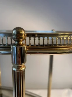 Chariot de bar néoclassique en laiton doré et verre fumé
