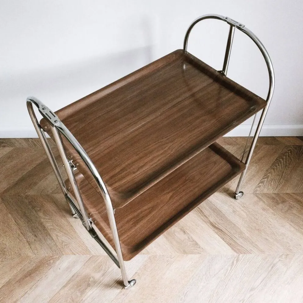 Chariot de bar pliable vintage de 34 pouces / chariot à boissons de Pressolit, années 1970