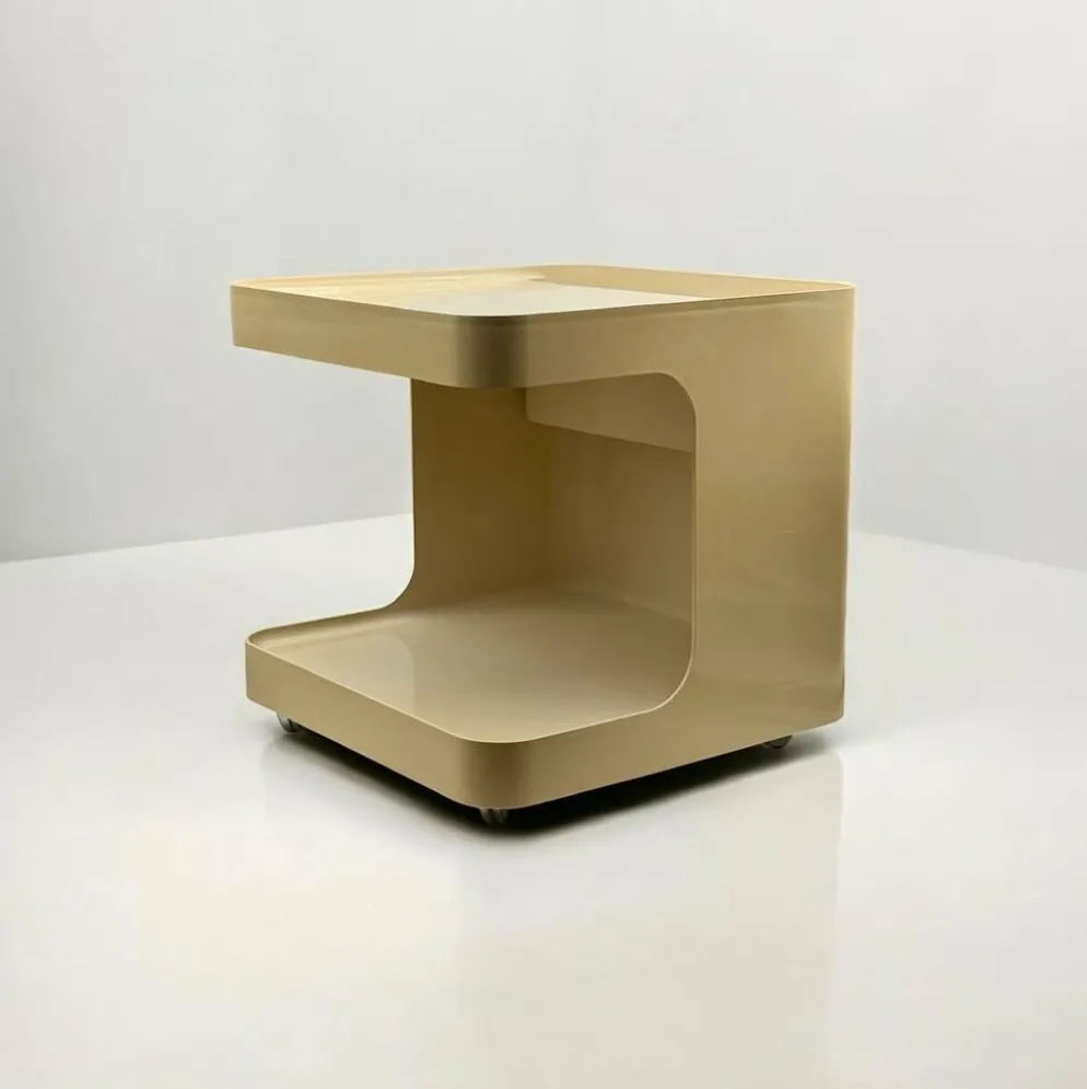 Chariot de bar roulant en plastique beige par Marcello Siard pour Longato, Italie, 1970
