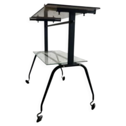 Chariot de bar vintage à deux niveaux, en laiton noir et verre, style années 50, avec pieds sculpturaux