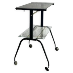 Chariot de bar vintage à deux niveaux, en laiton noir et verre, style années 50, avec pieds sculpturaux