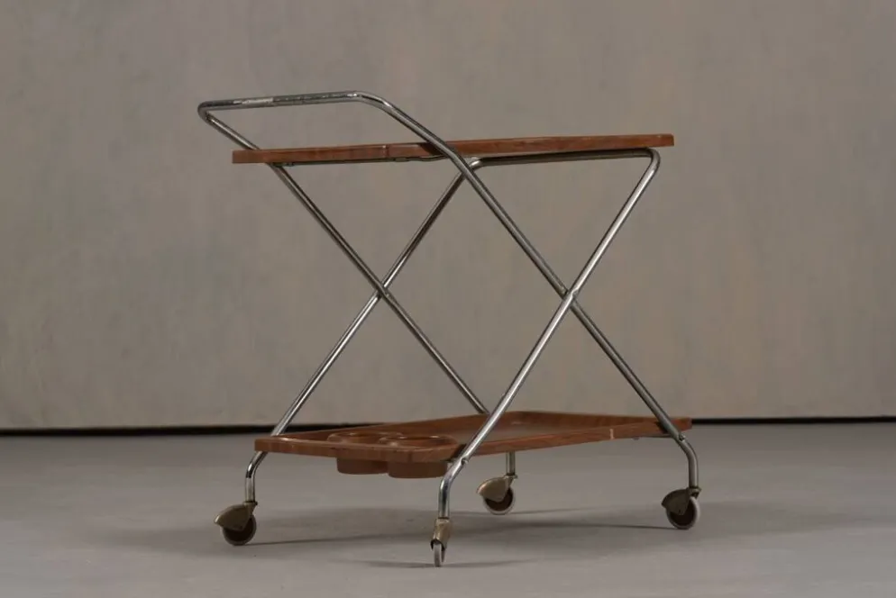 Chariot de bar vintage en aluminium et plastique, Italie années 1970