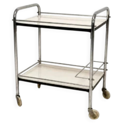 Chariot de bar vintage en chrome avec étagères en Formica blanc