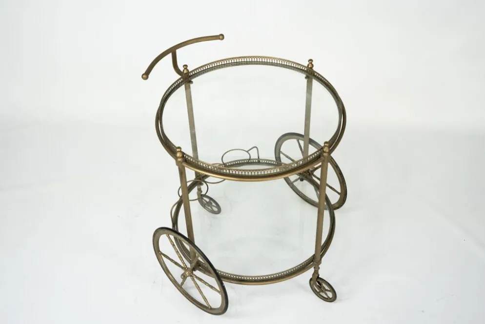 Chariot de bar vintage en laiton de Cesare Lacca, Italie, années 1950.