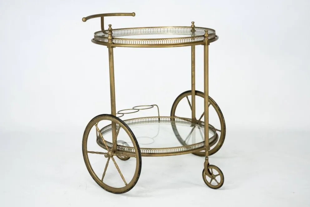 Chariot de bar vintage en laiton de Cesare Lacca, Italie, années 1950.