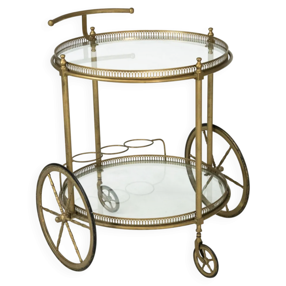 Chariot de bar vintage en laiton de Cesare Lacca, Italie, années 1950.